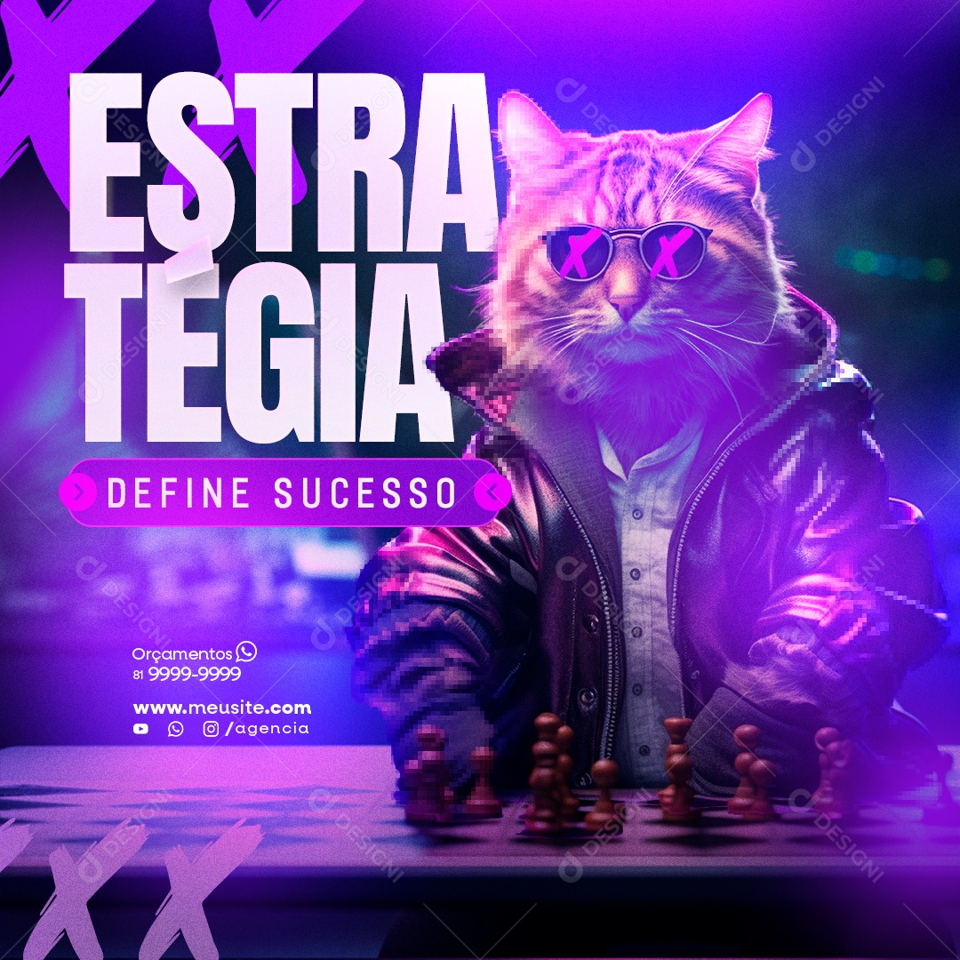 Marketing Digital Estratégia Define Sucesso Social Media PSD Editável