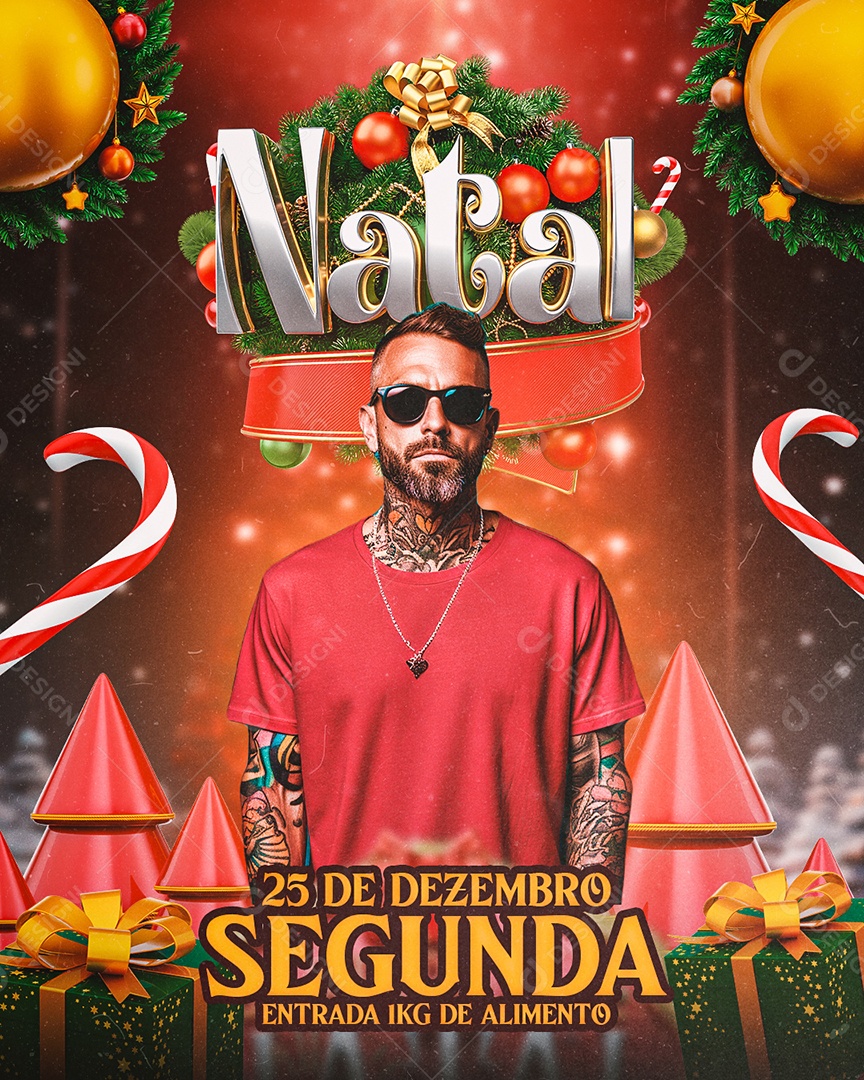 Flyer Natal 25 De Dezembro Segunda Entrada 1KG De Alimento Social Media PSD Editável