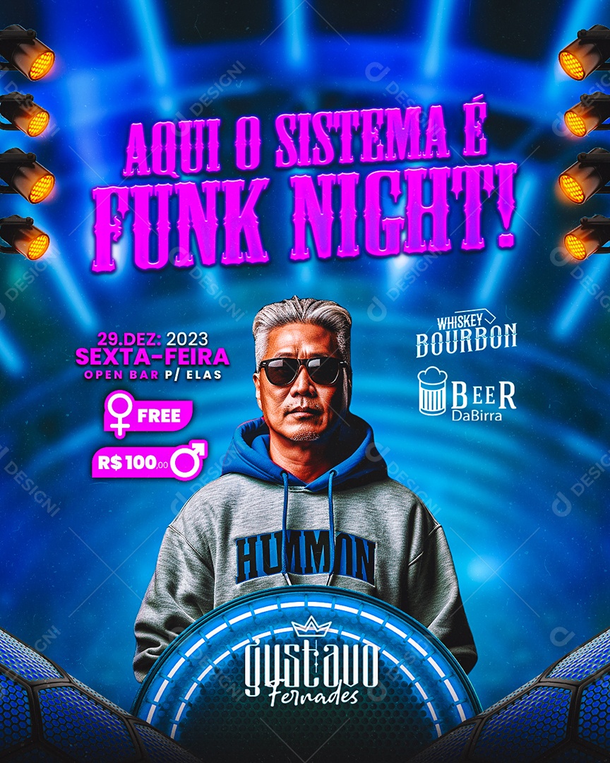 Flyer Aqui o Sistema é Funk Night Gustavo Fernades Social Media PSD Editável