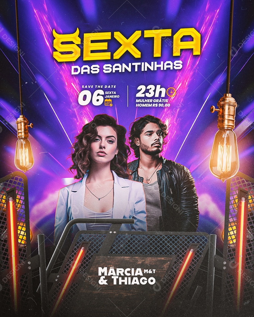 Flyer Sexta Das Santinhas Márcia & Thiago Social Media PSD Editável