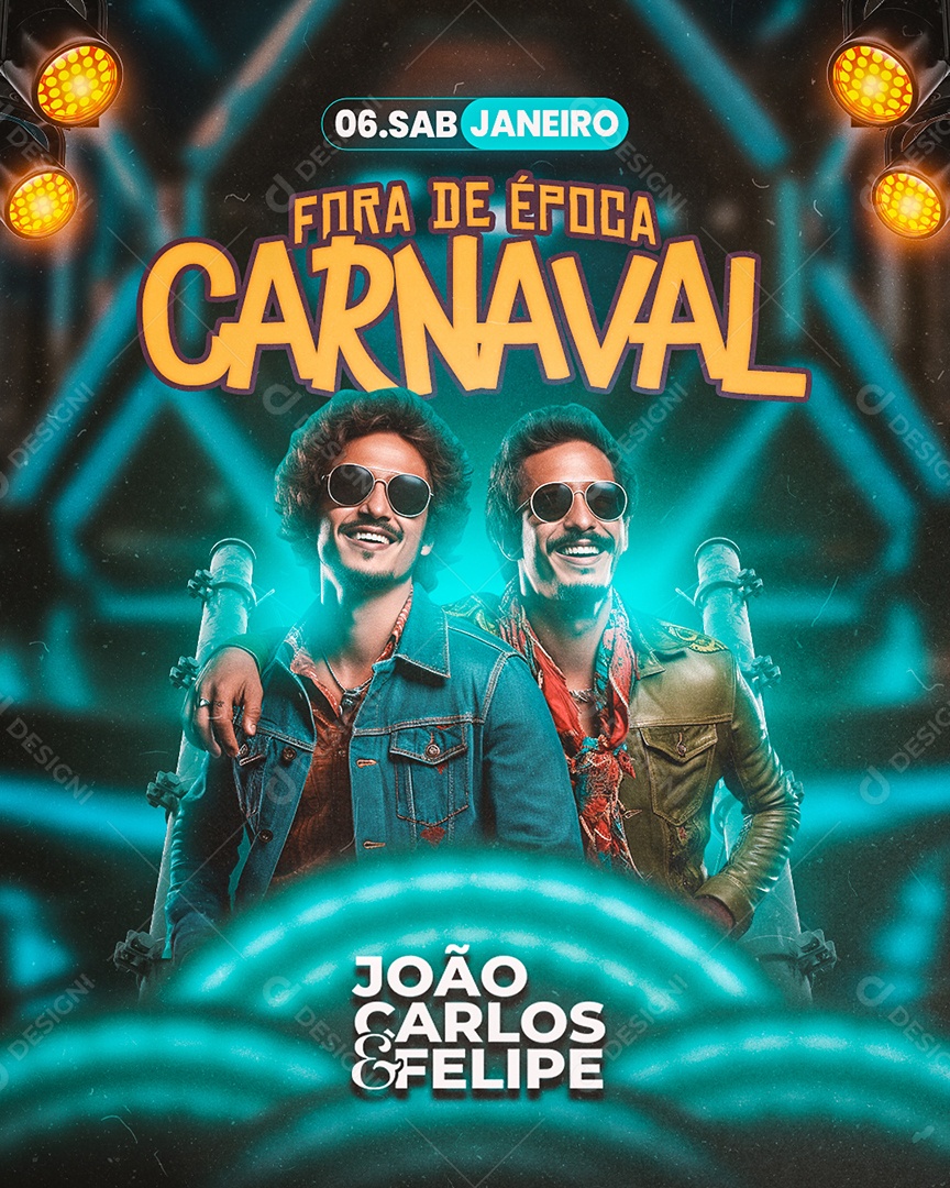 Flyer Carnaval Fora de Época João Carlos & Felipe Social Media PSD Editável