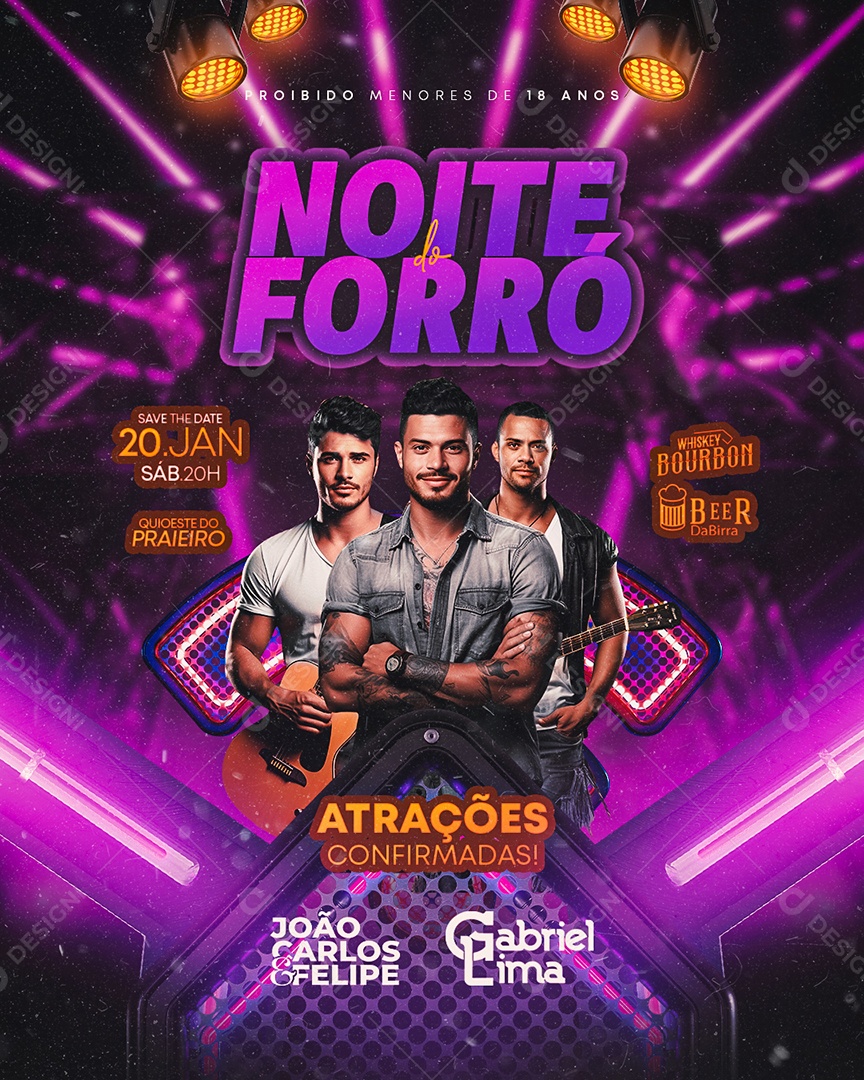 Flyer Noite do Forró João Carlos & Felipe Gabriel Lima Social Media PSD Editável