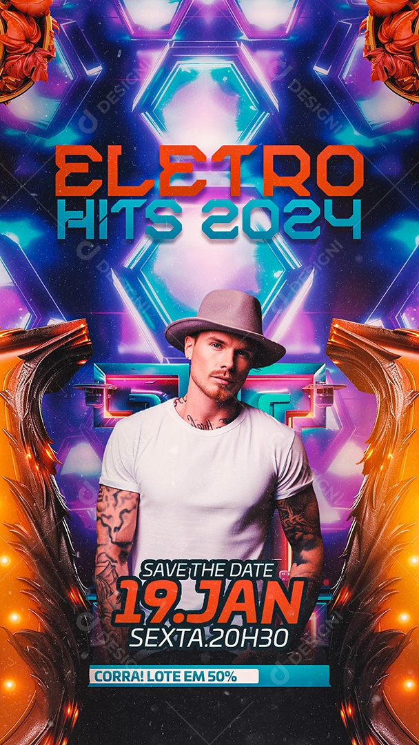 Story Flyer Eletro DJ Hits 2024 Save The Date Social Media PSD Editável