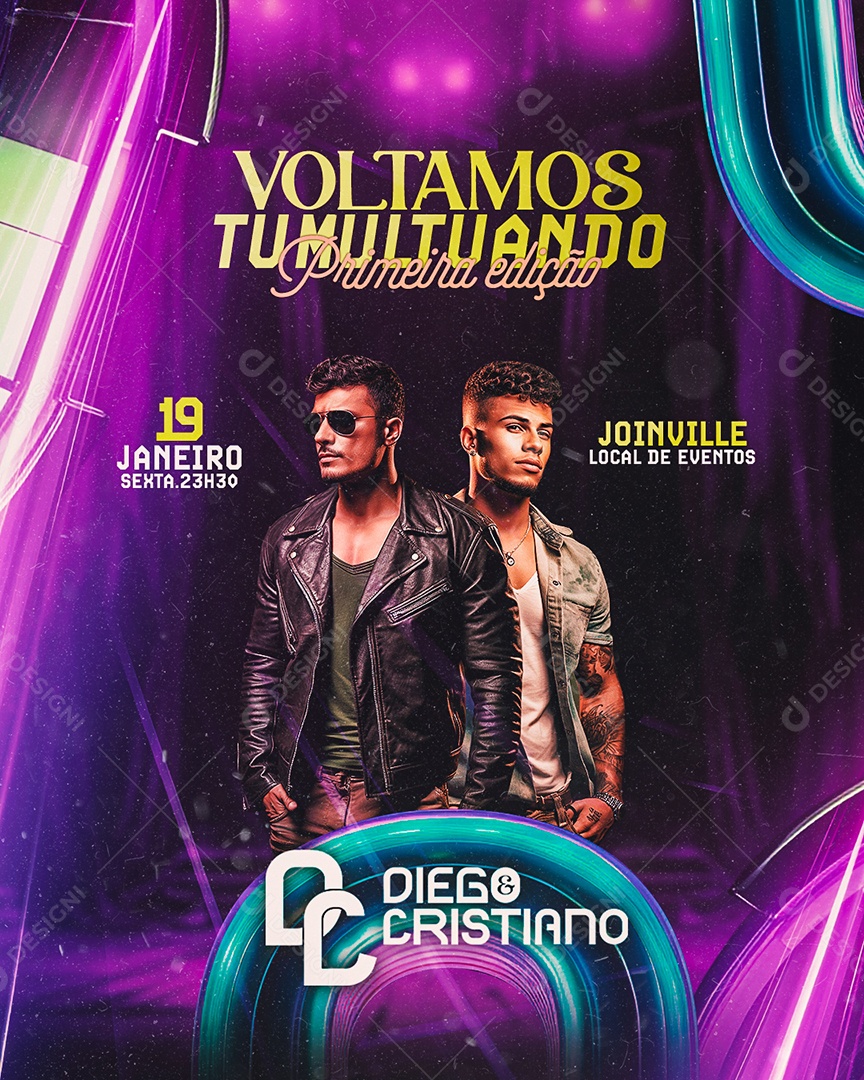 Flyer Voltamos Tumultuando Diego & Cristiano Social Media PSD Editável