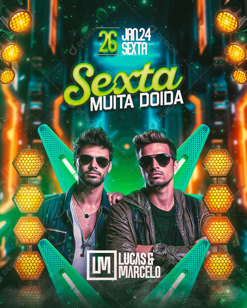 Flyer Sexta Muita Doida Lucas & Marcelo Social Media PSD Editável