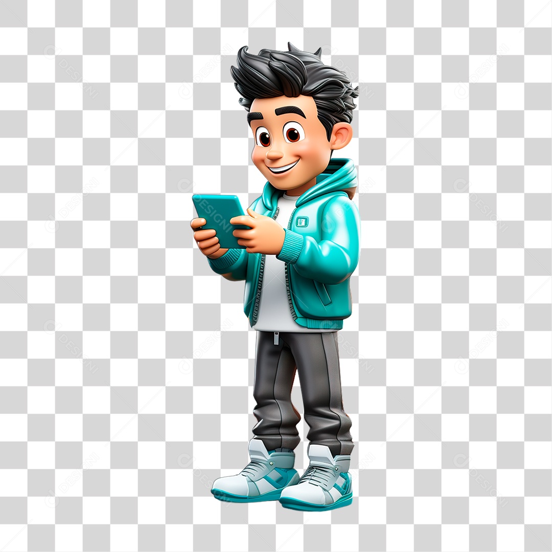 Personagem Garoto Segurando Celular PNG Transparente