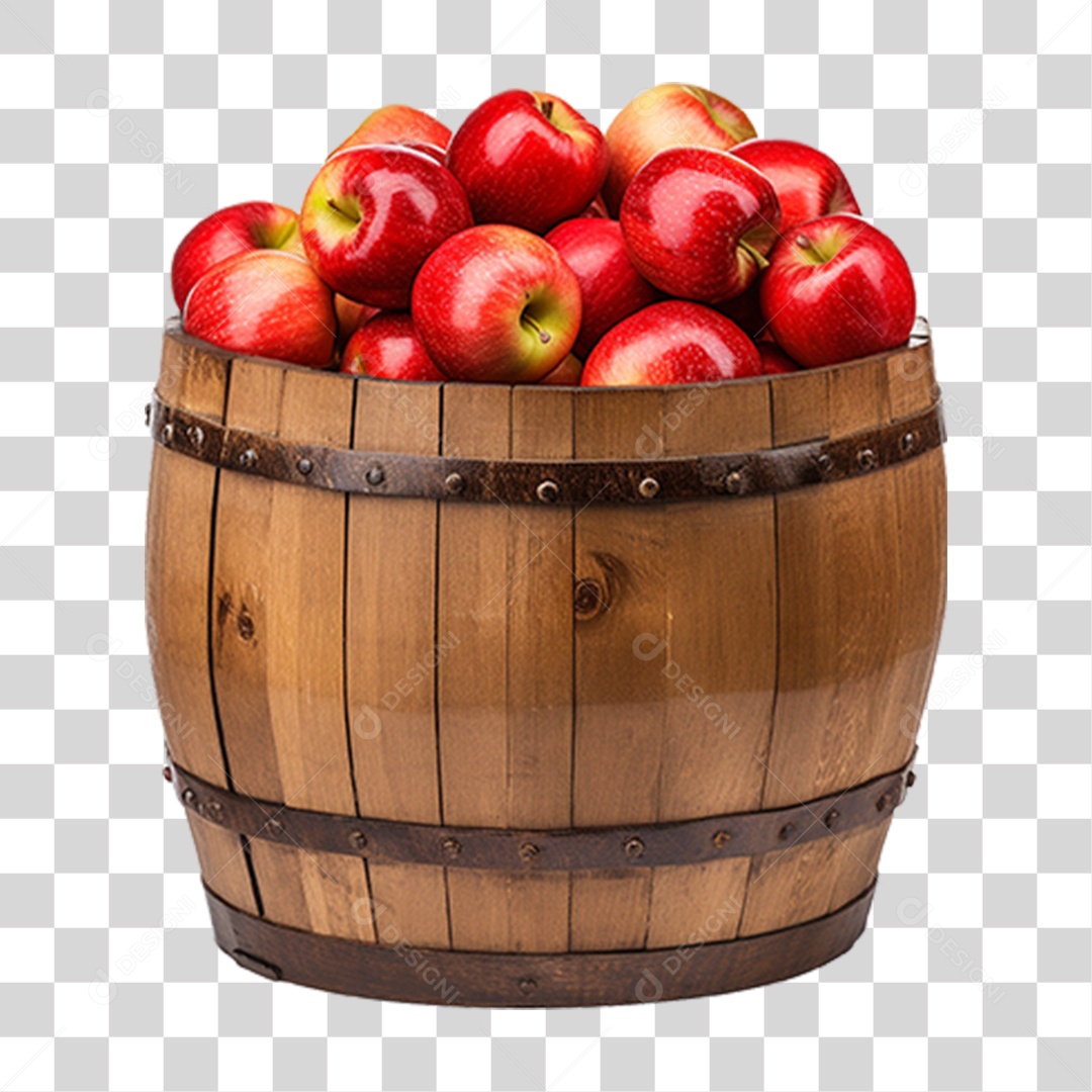 Barril de Madeira com Maçãs PNG Transparente