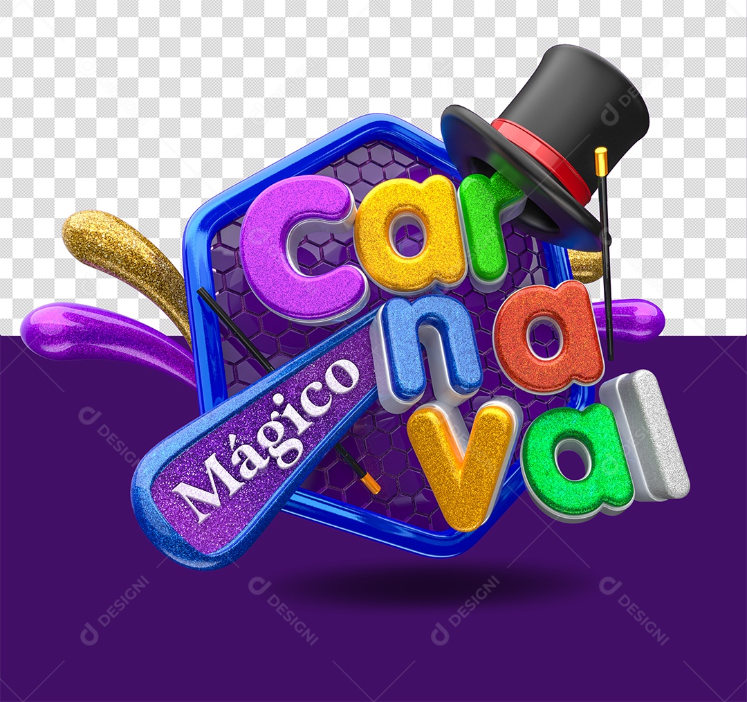 Carnaval Mágico Selo 3D Colorido para Composição PSD