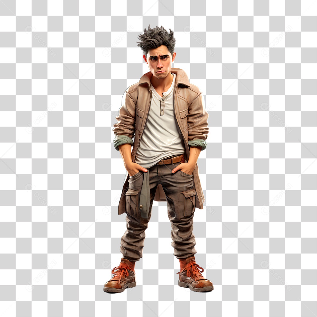 Homem com Mão no Bouço PNG Transparente