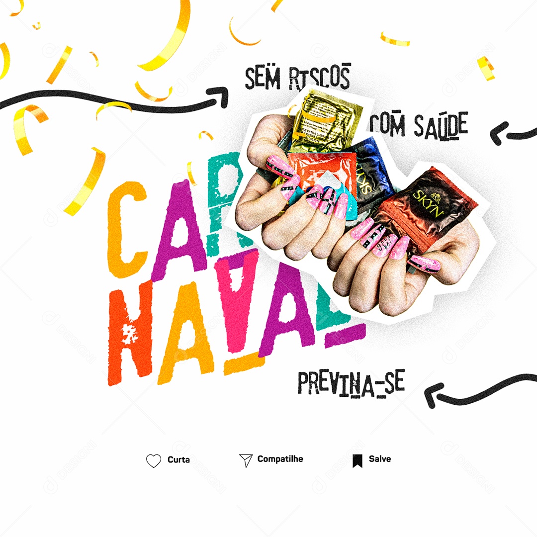 Carnaval Sem Riscos com Saúde Previna se Social Media PSD Editável