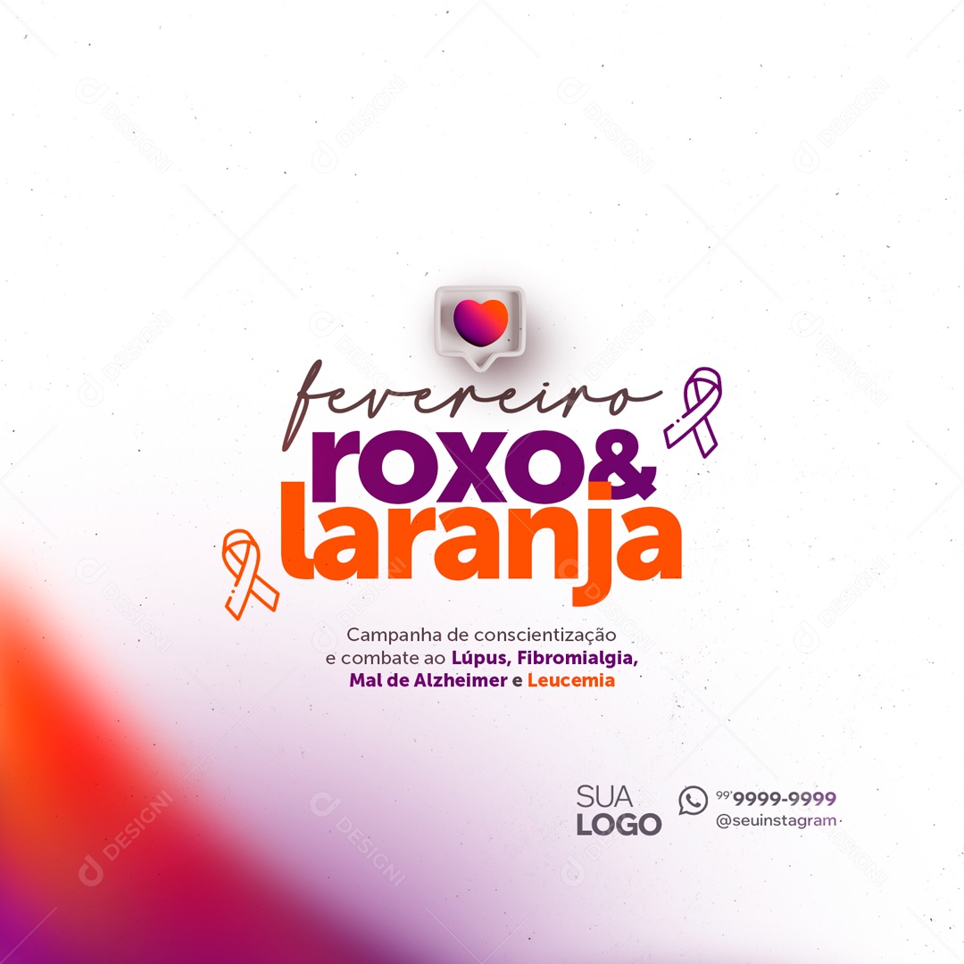 Fevereiro Roxo e Laranja Mês de Conscientização Social Media PSD Editável