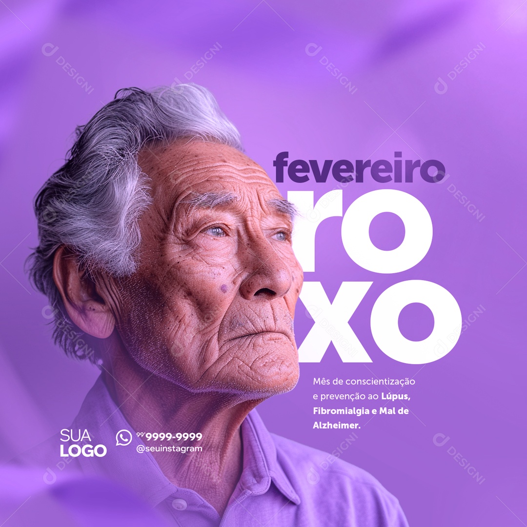 Fevereiro Roxo e Laranja Mês de Conscientização Social Media PSD Editável