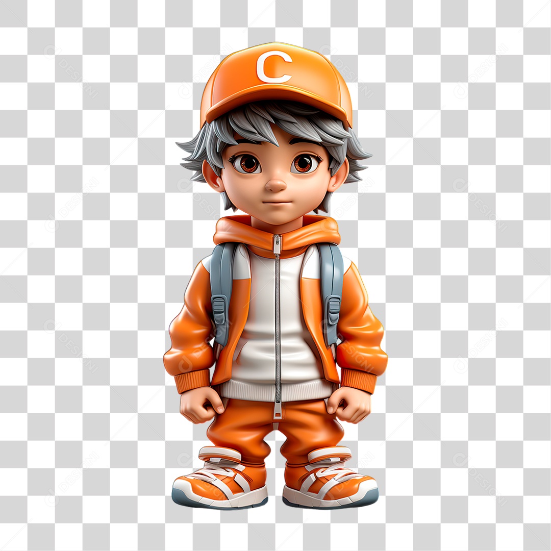 Menino com Mochila na Costa PNG Transparente