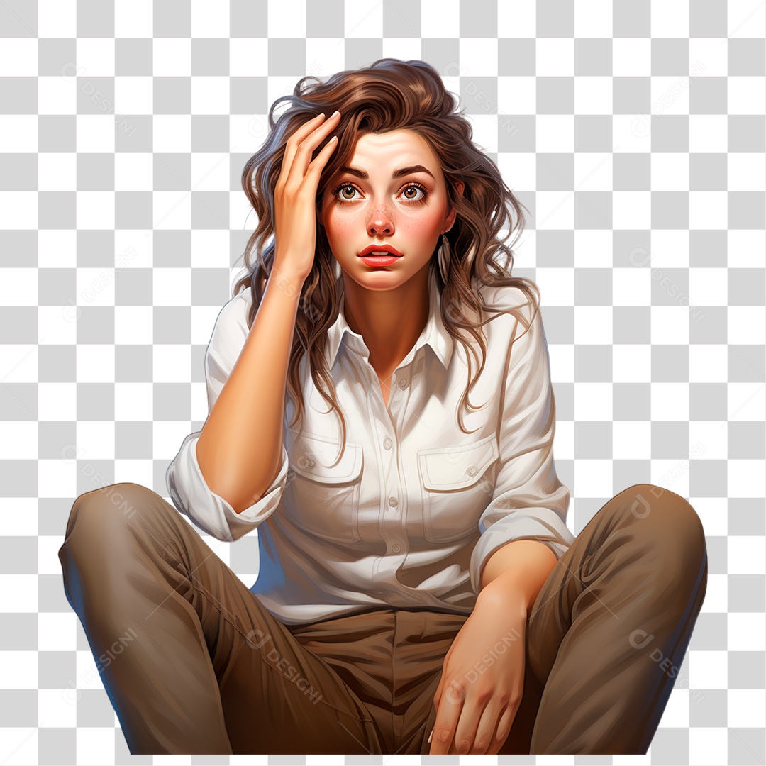 Personagem Mulher Mão na Cabeça PNG Transparente