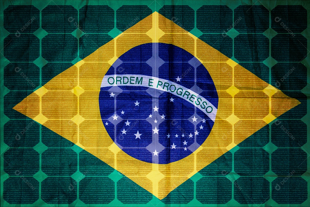 Energia crise de energia no brasil dupla exposição Imagem com dinheiro bandeira e painel solar fotovoltaico IA generativa