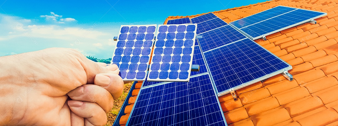 Instalação de usina fotovoltaica no telhado de um edifício residencial em dia ensolarado imagem conceitual de energia solar