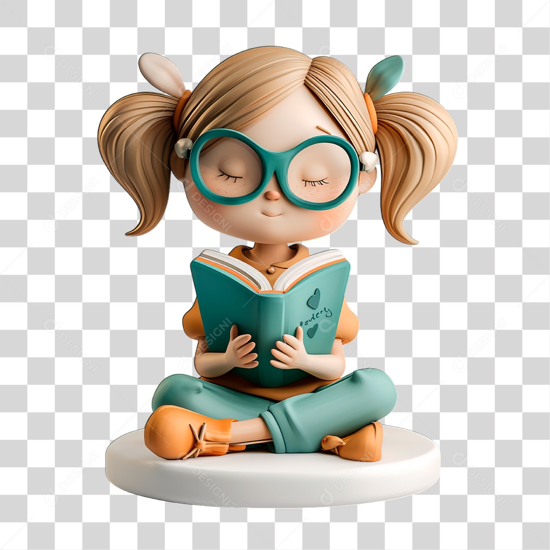 Menina Lendo Livro PNG Transparente