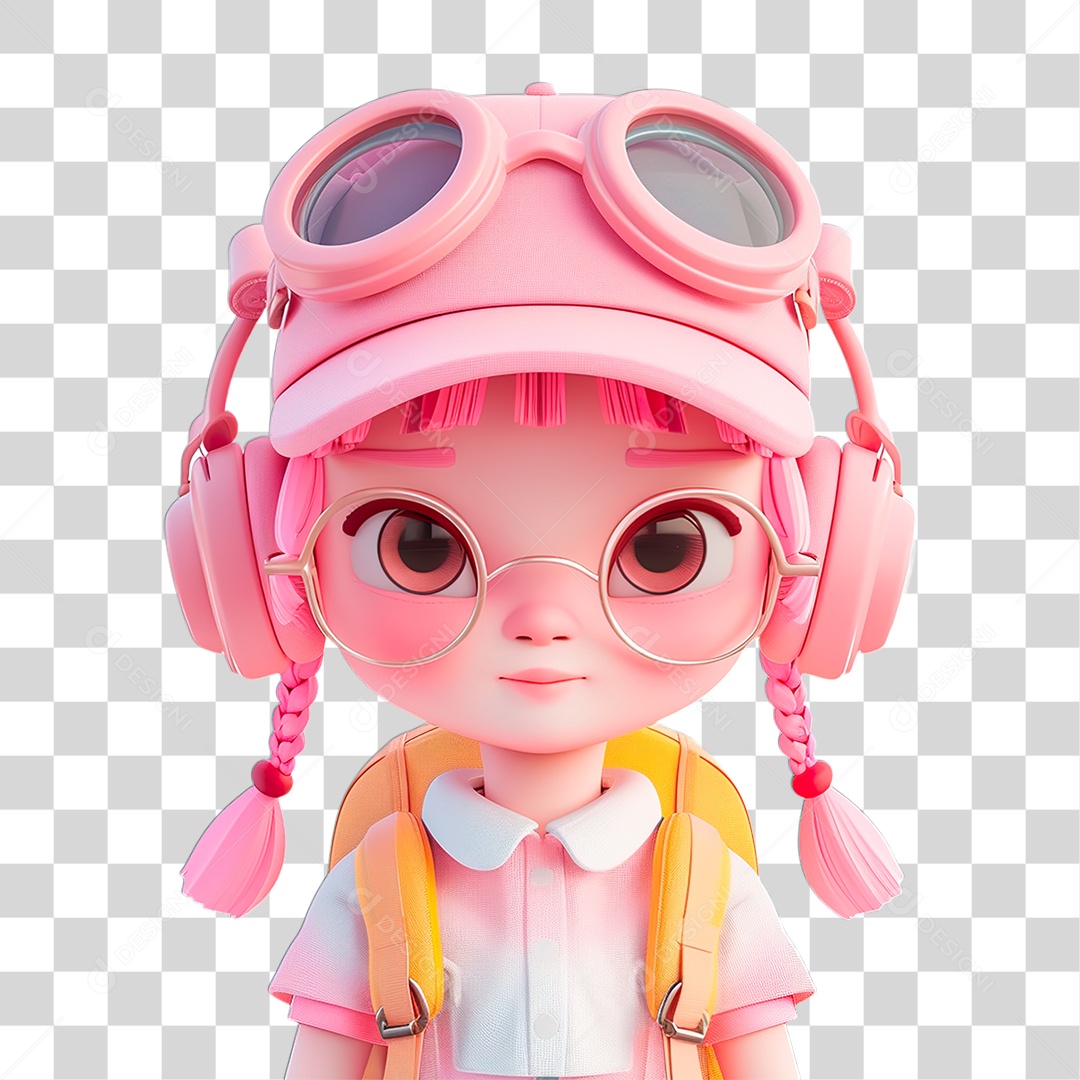 Garota com Mochila Nas Costas PNG Transparente