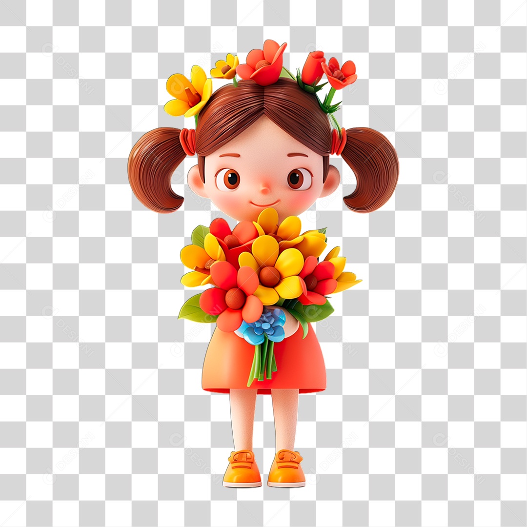 Menina Segurando Flor PNG Transparente