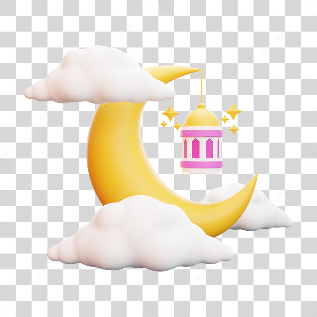 Elemento 3D Lua Nuvem Comemoração Islâmica Ramadã PNG Transparente
