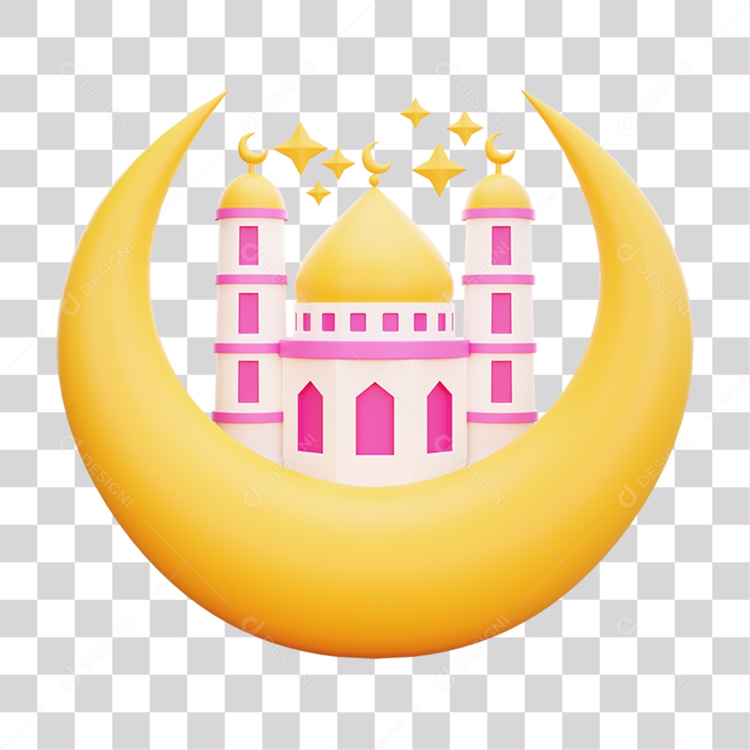 Elemento 3D Lua Comemoração Islâmica Ramadã PNG Transparente
