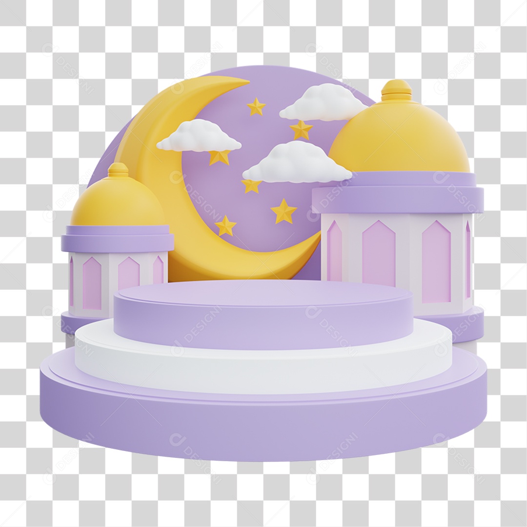 Elemento 3D Lua Nuvem Comemoração Islâmica Ramadã PNG Transparente