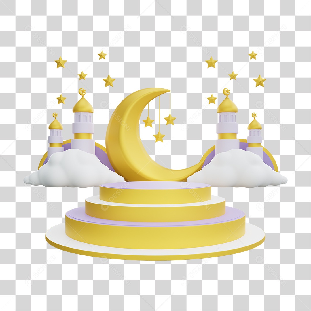 Elemento 3D Lua Nuvem Comemoração Islâmica Ramadã PNG Transparente