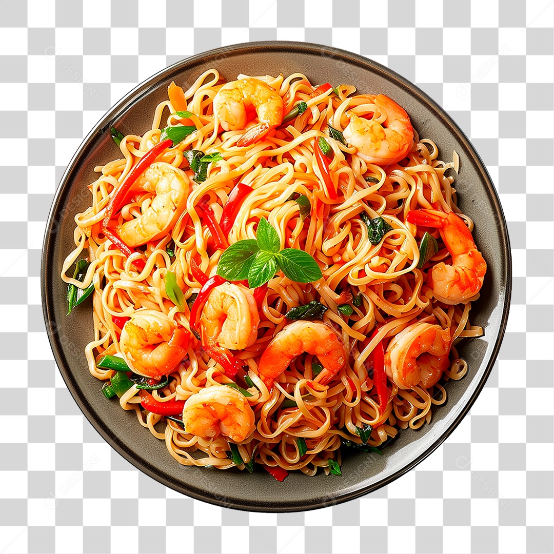 Prato de Macarrão Camarão PNG Transparente