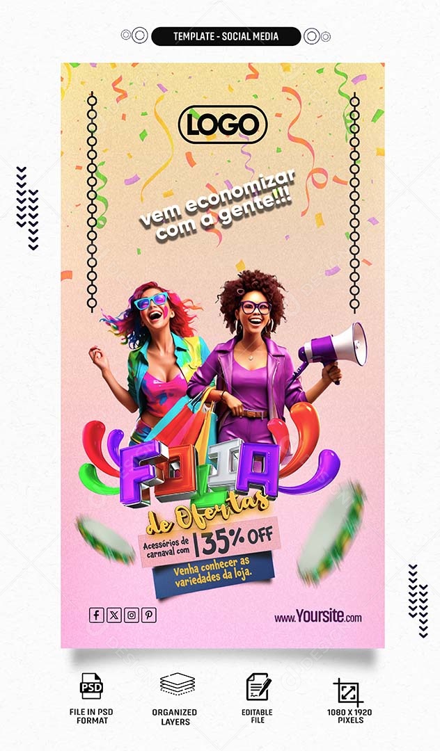 Story Folia De Ofertas Venha Conhecer as Variedades da Loja Social Media PSD Editável