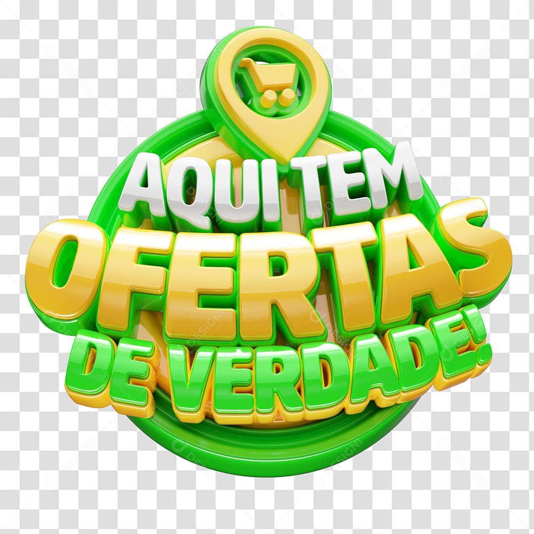 Aqui tem Ofertas de Verdade Selo 3D Dourado Verde para Composição PSD