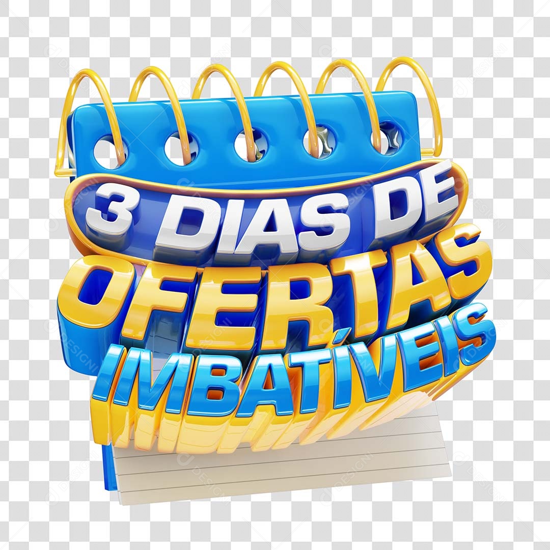 Três Dias de Ofertas Imbatíveis Selo 3D Dourado Azul para Composição PSD