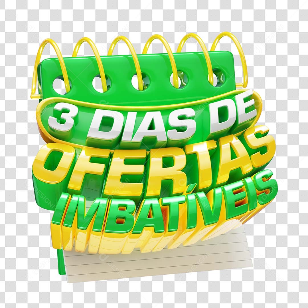 Três Dias de Ofertas Imbatíveis Selo 3D Dourado Verde para Composição PSD