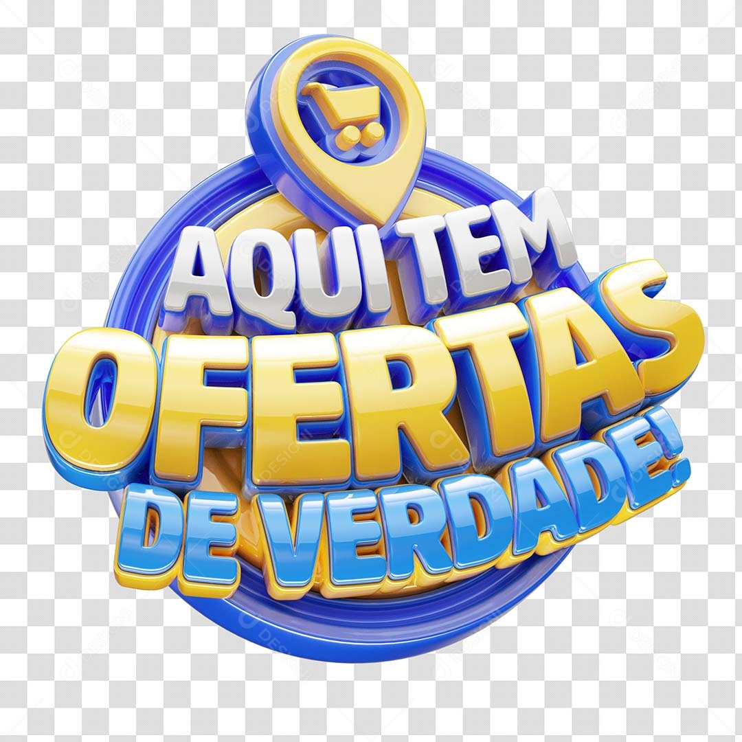 Aqui tem Ofertas de Verdade Selo 3D Dourado Azul para Composição PSD