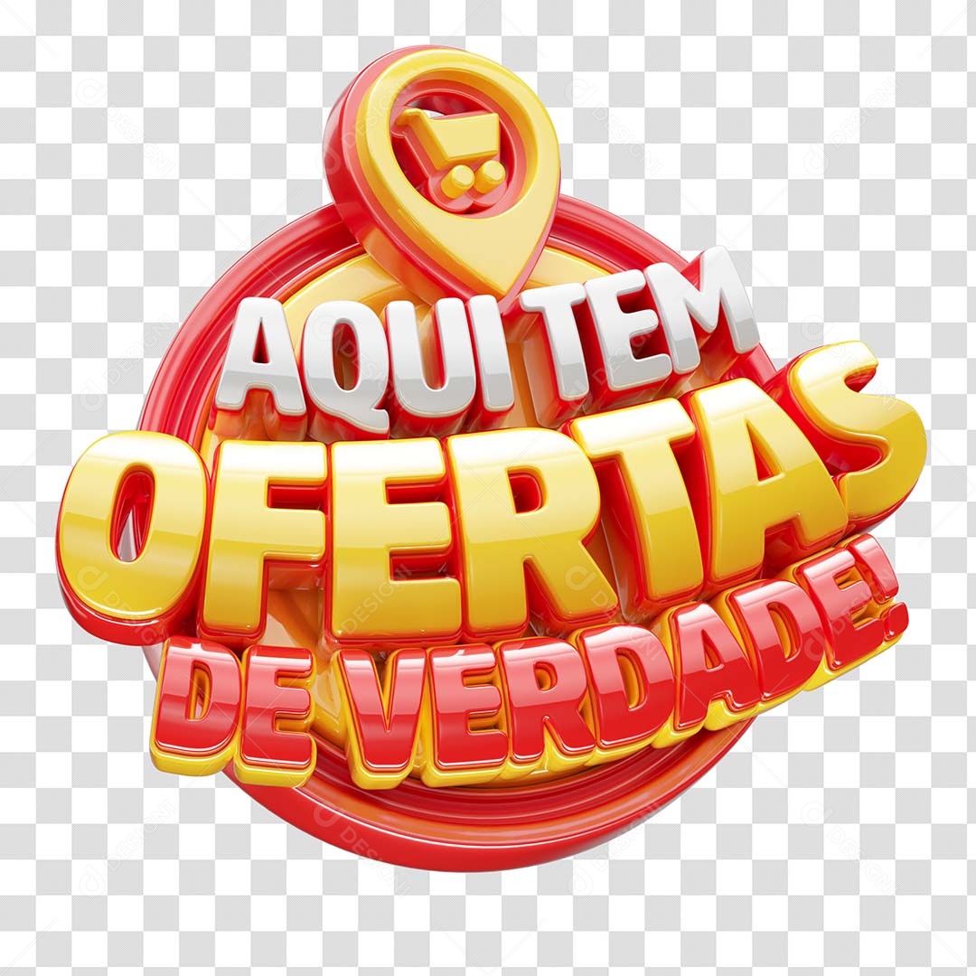 Aqui tem Ofertas de Verdade Selo 3D Dourado Vermelho para Composição PSD