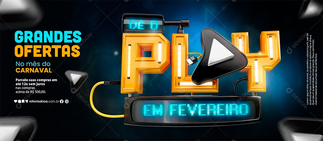 Banner Dê o Play Em Fevereiro Grandes Ofertas no Mês de do Carnaval Social Media PSD Editável
