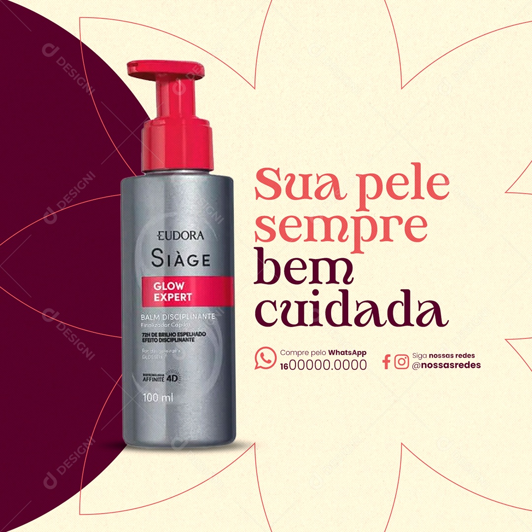 Loja de Cosméticos Sua pele sempre bem cuida Social Media PSD Editável