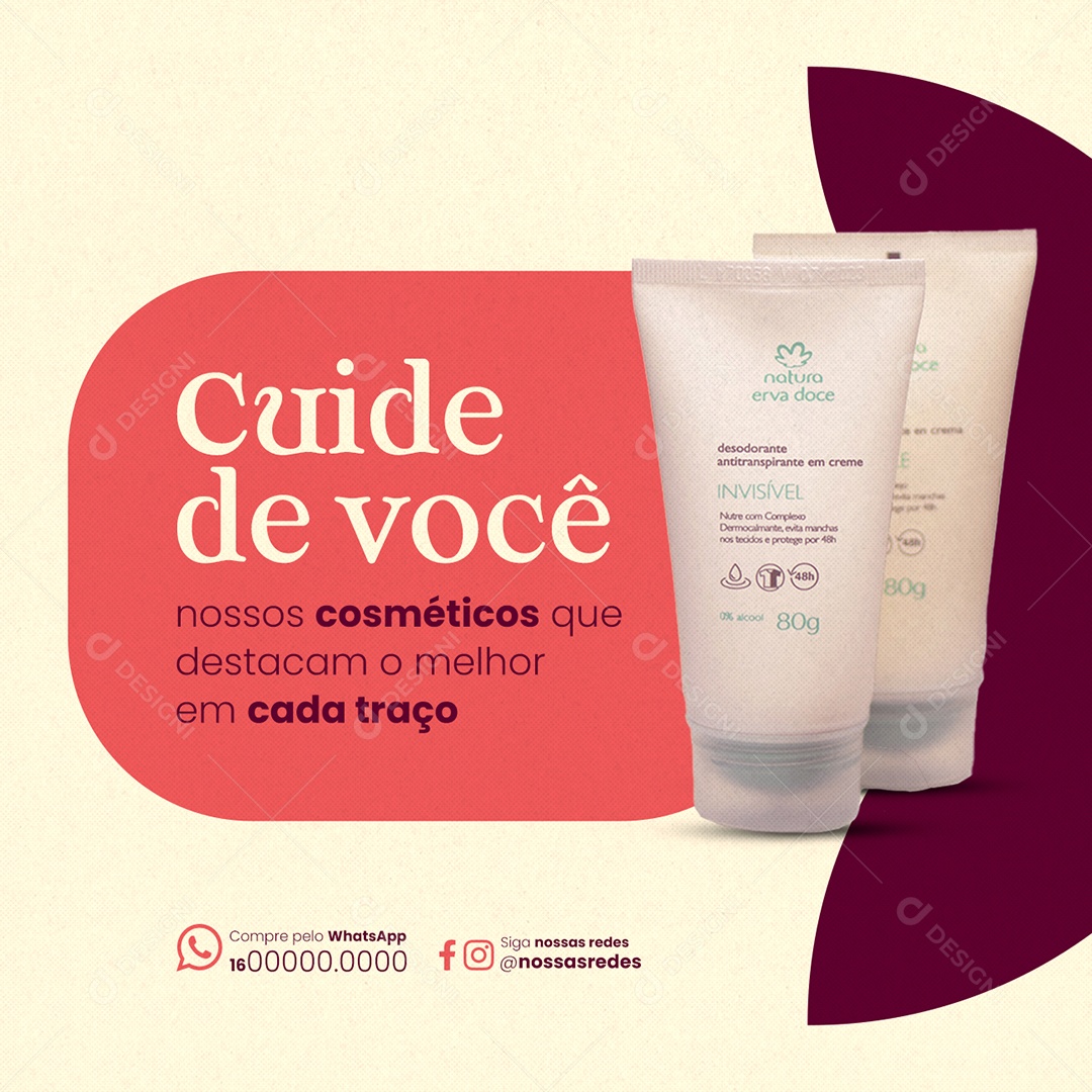 Loja de Cosméticos Cuide de você Social Media PSD Editável