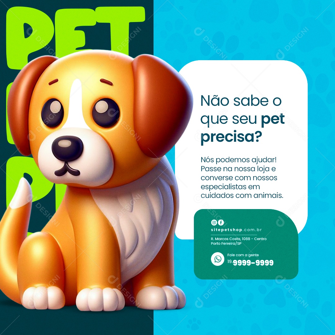 Pet Shop Não sabe o que seu pet precisa Social Media PSD Editável