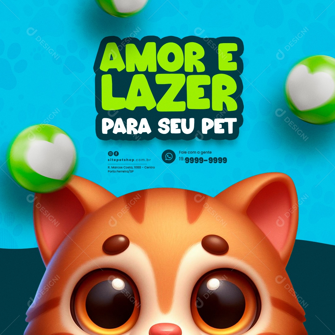 Pet Shop Amor e Lazer para Seu Pet Social Media PSD Editável