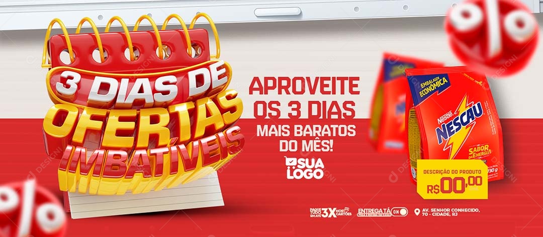 Banner Três Dias de Ofertas Imbatíveis Aproveite mias Baratos do Mês Social Media PSD Editável