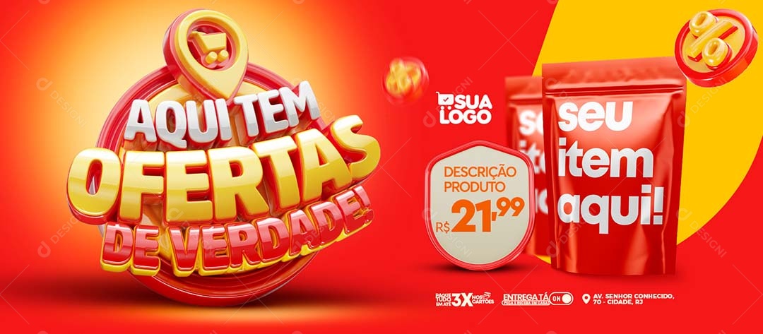 Banner Aqui tem Ofertas de Verdade seu Item Aqui Social Media PSD Editável