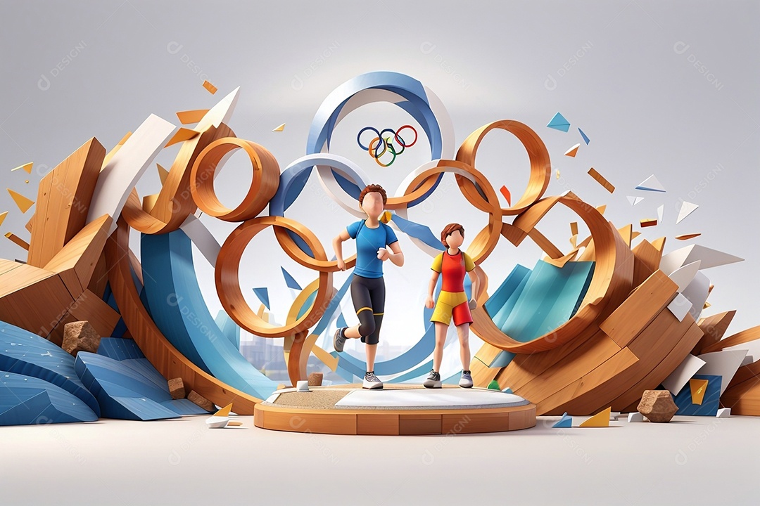 Olimpíadas renderização 3D do troféu esportivo olímpico conceito sobre fundo branco isolado