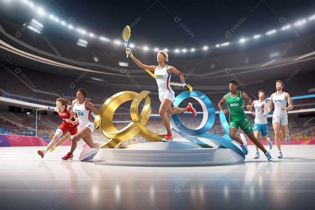 Olimpíadas renderização 3D do troféu esportivo olímpico conceito IA generativa sobre fundo branco isolado