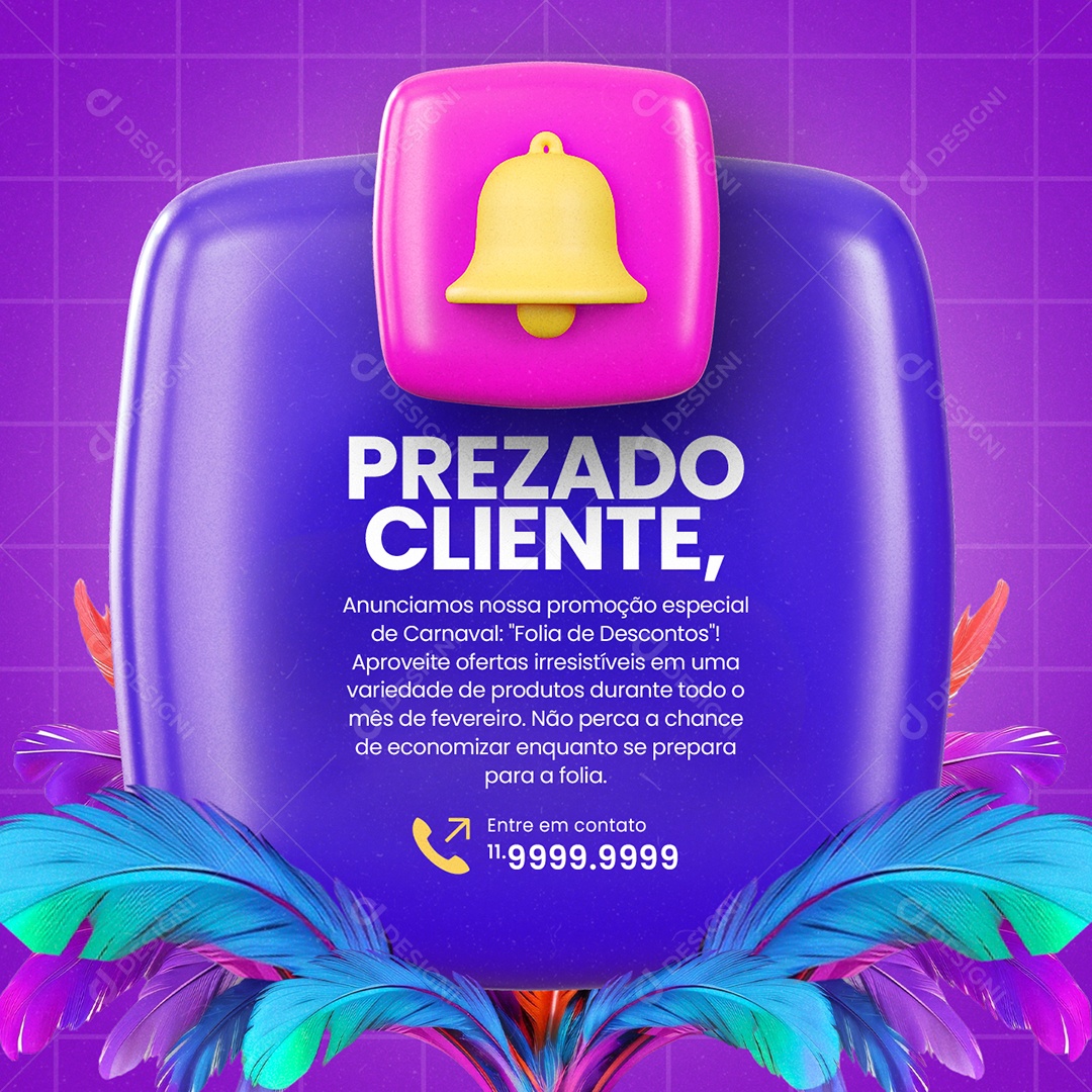 Comunicado Carnaval Prezado Cliente Anunciamos nossa promoção especial Social Media PSD Editável