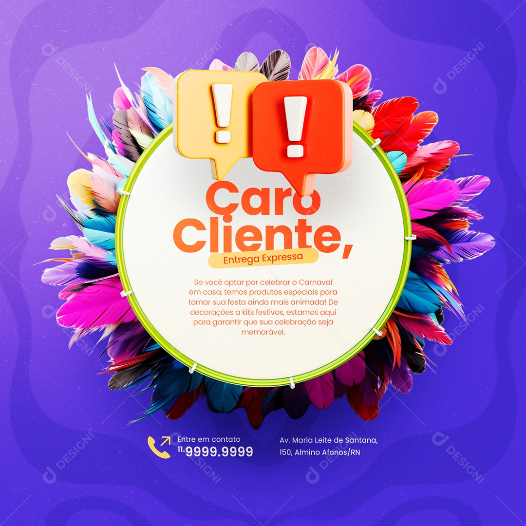 Comunicado Carnaval Caro Cliente Entrega Expressa Social Media PSD Editável