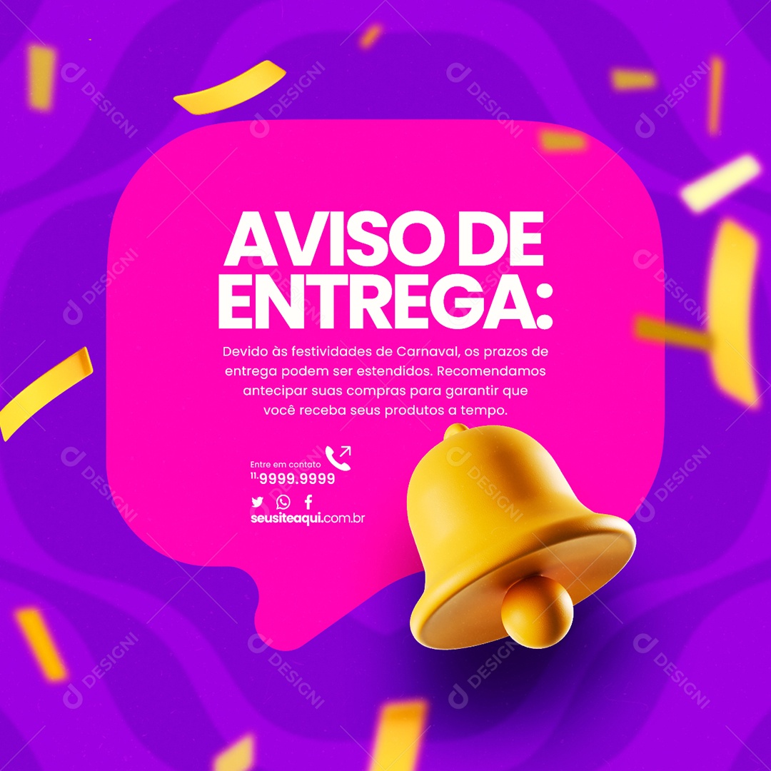 Comunicado Carnaval Aviso De Entrega Social Media PSD Editável