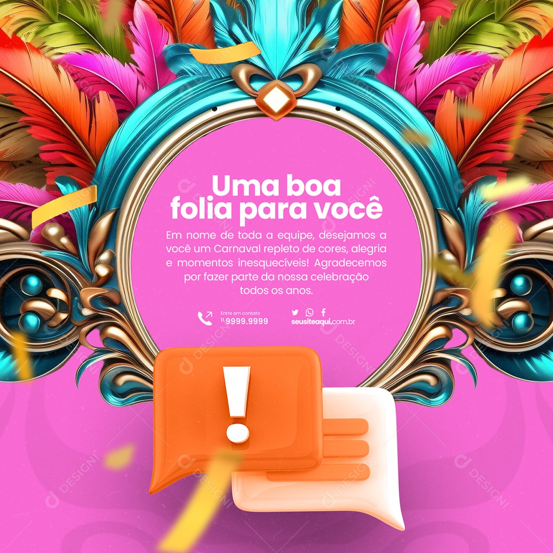 Comunicado Carnaval Uma boa folia para você Social Media PSD Editável