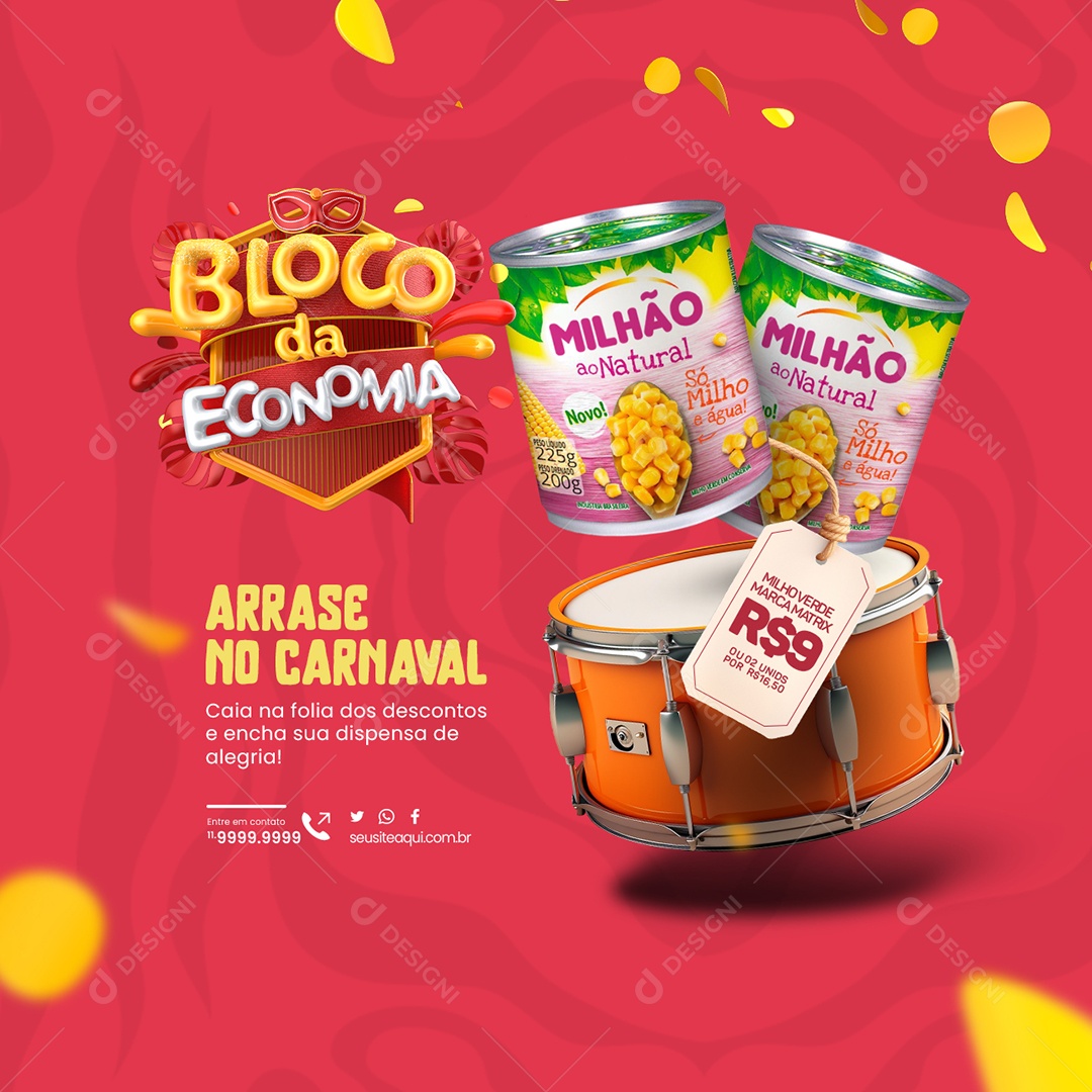 Supermercado Bloco da Economia Milho Verde Arrase no Carnaval Social Media PSD Editável