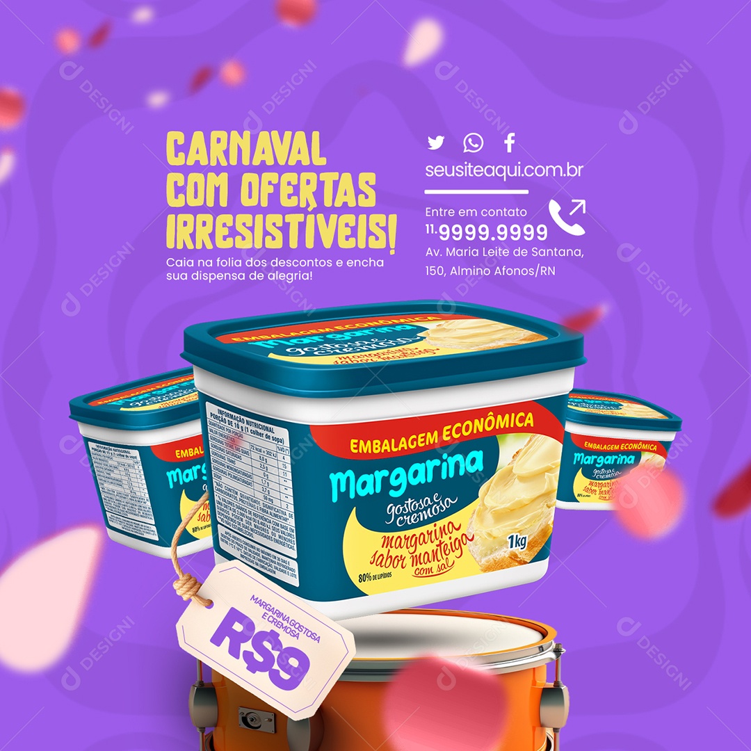 Supermercado Bloco da Economia Margarina Gostosa e Cremosa Social Media PSD Editável