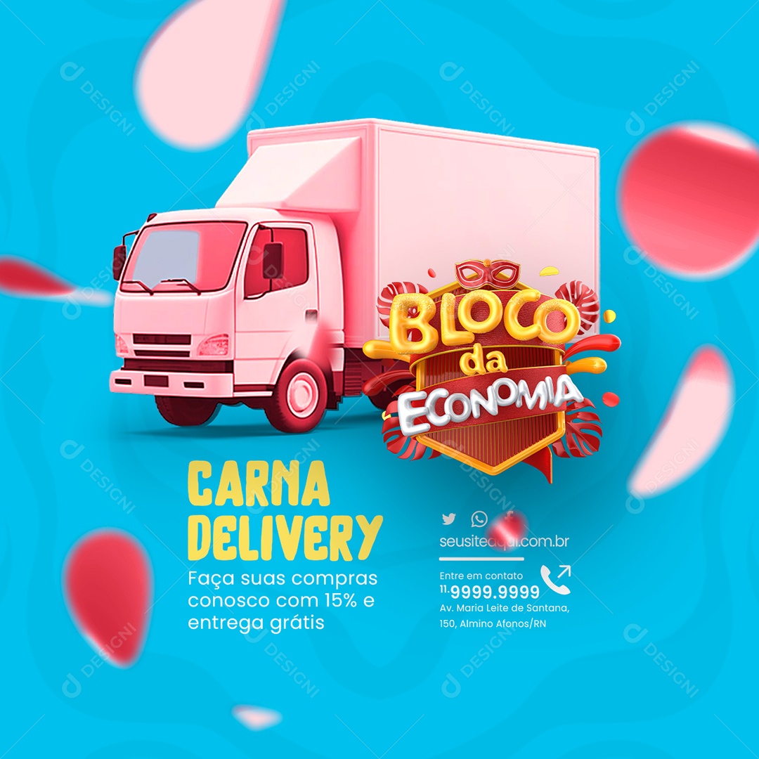 Supermercado Bloco da Economia Carna Delivery Social Media PSD Editável